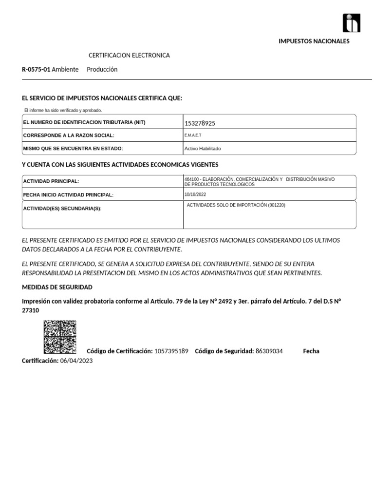 Certificación Electrónica de Impuestos | PDF