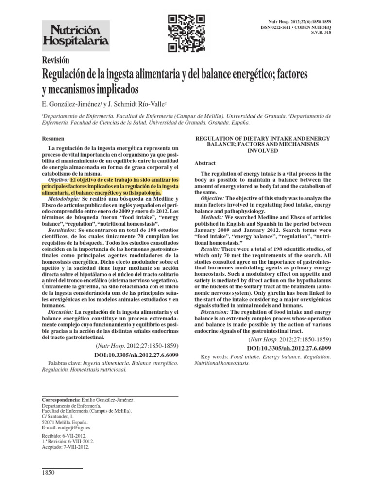 Regulacion Ingesta Alimentaria - 2012 | PDF | Leptina | Hipotálamo