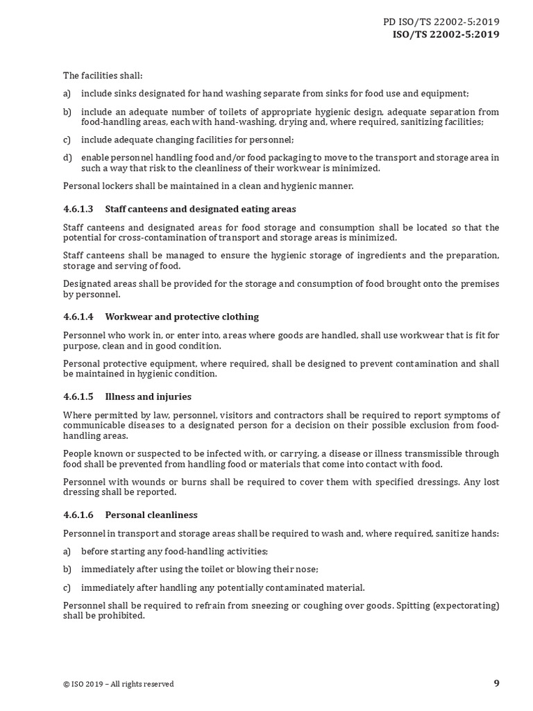 TS 22002 5 2019 17 | PDF | Hygiene | Hand Washing