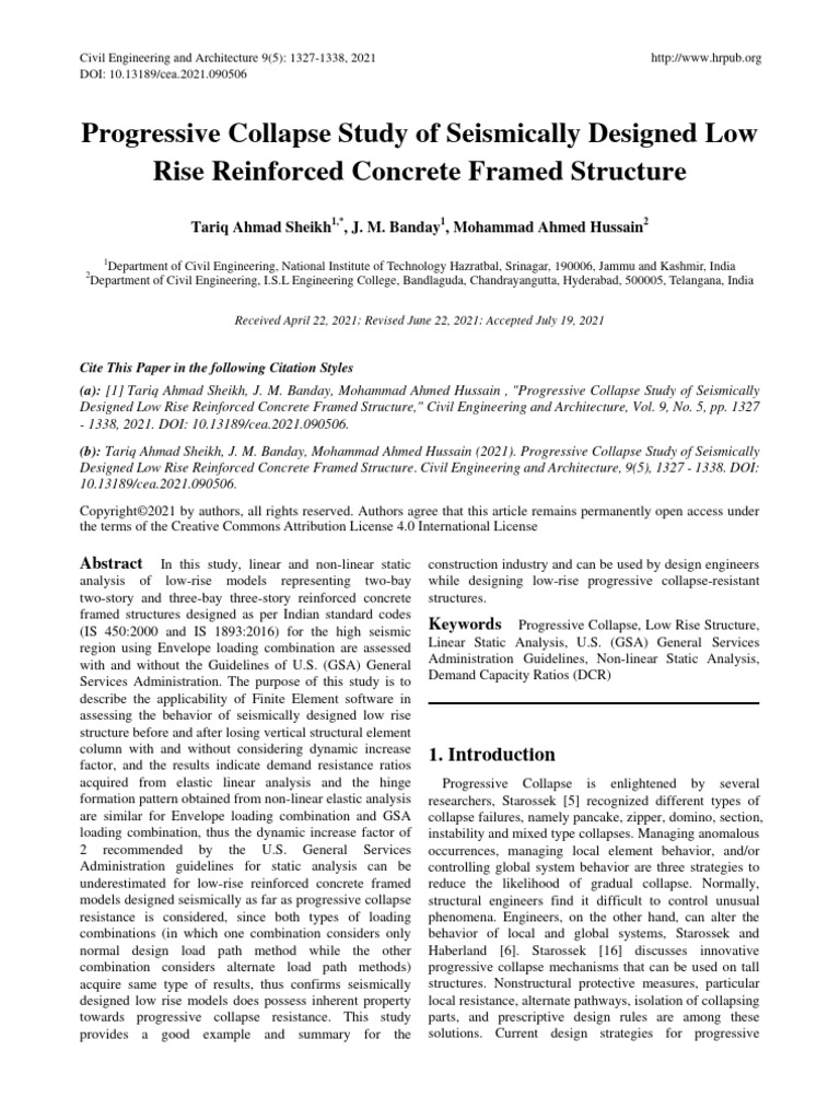 Progressive Collapse Study of Seismicall | PDF | Column | Structural Load