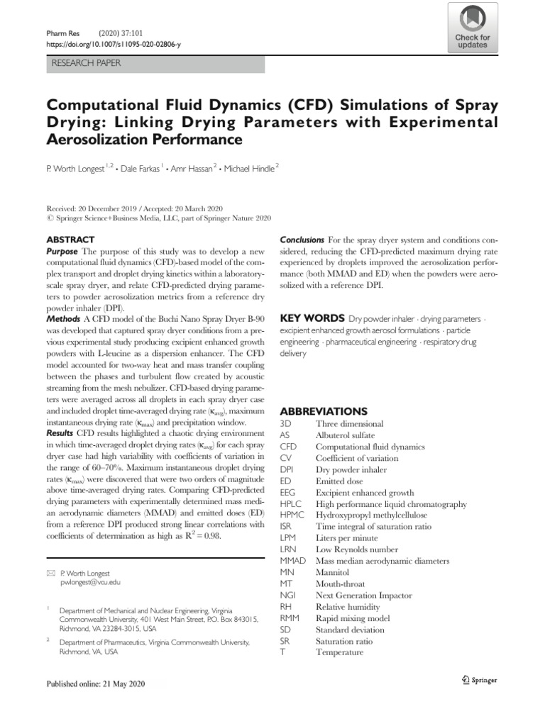 Computational Fluid Dynamics (CFD) Simulations of Spray Drying Linking ...