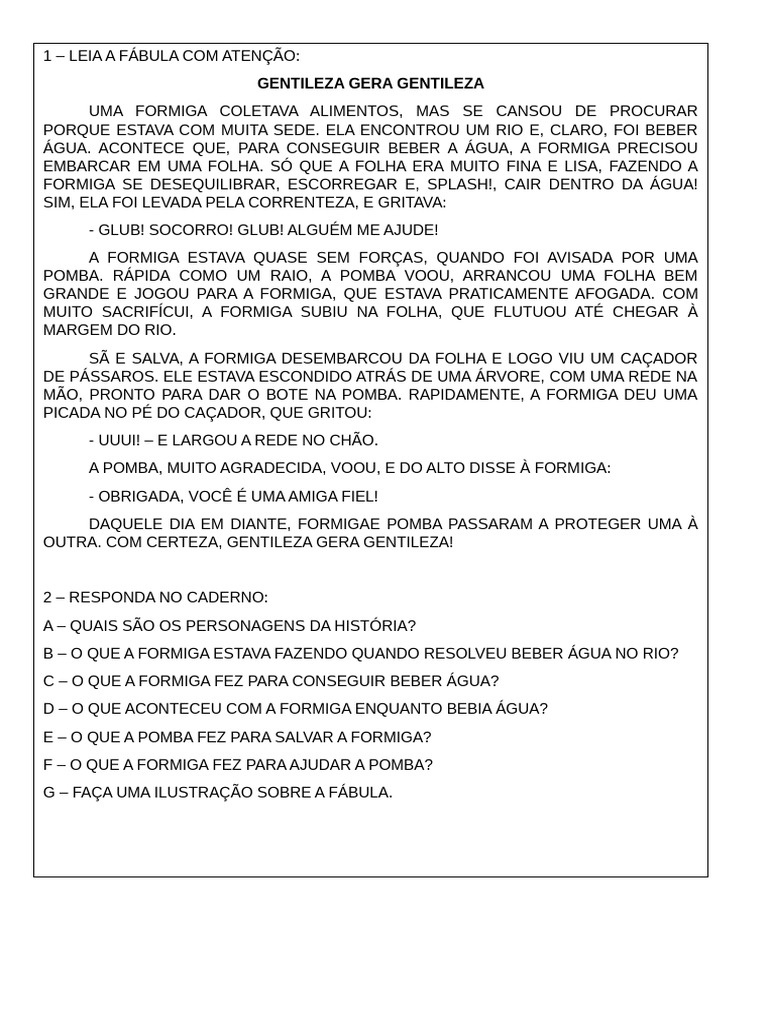 Gentileza Gera Gentileza: Fábula e Atividades | PDF
