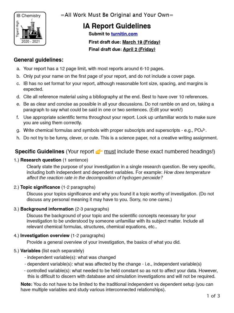 Chemistry IA Report Guidelines | PDF | Uncertainty | Data