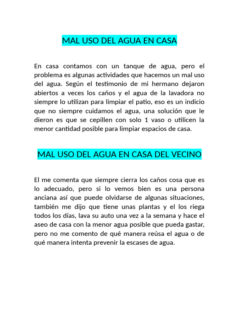 Mal uso del agua en el hogar | PDF | Cocina, comidas y vino