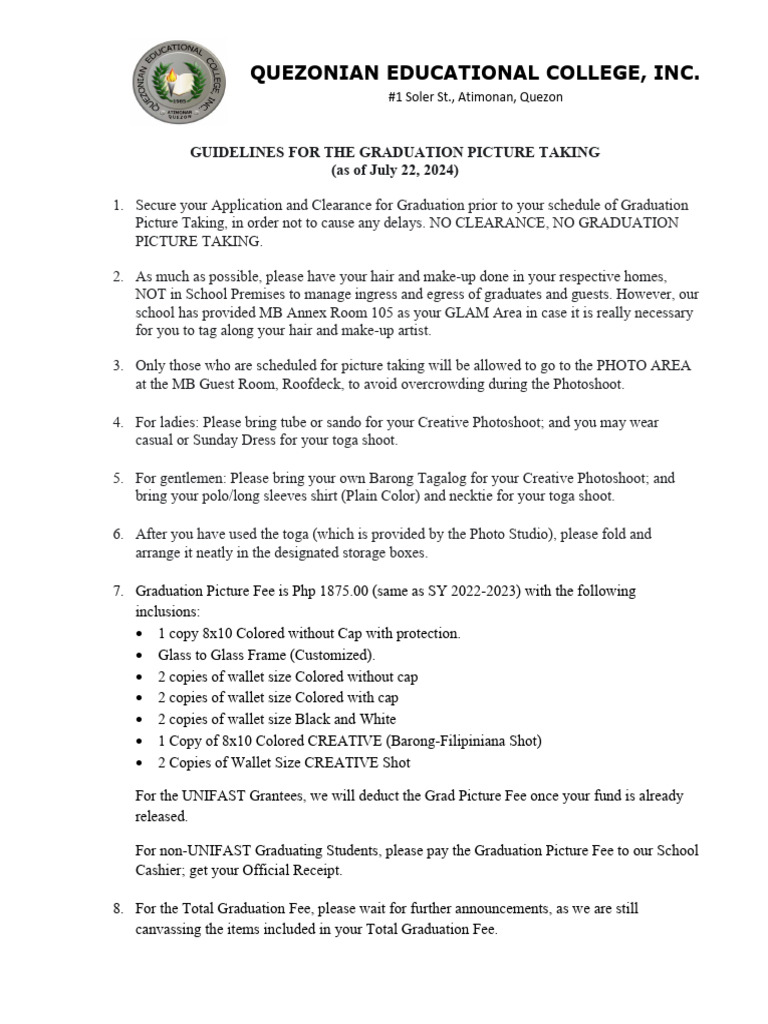 Graduation Picture Taking Guidelines | PDF
