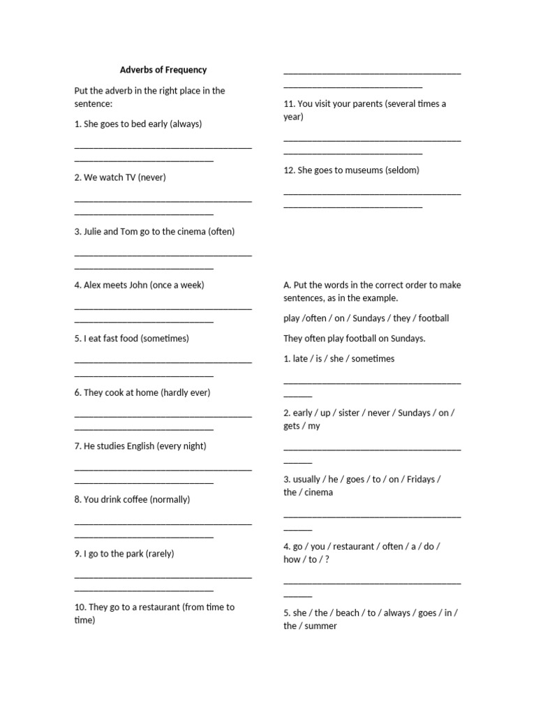 Adverbs of Frequency Exercises | PDF | Language Arts & Discipline ...