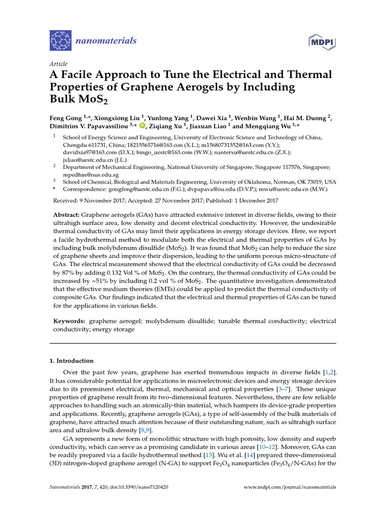 A Facile Approach To Tune The Electrical and Thermal Properties of ...