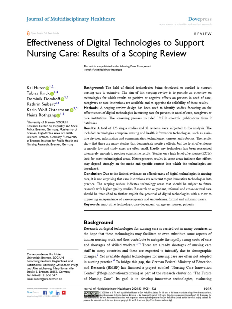 JMDH 286193 Effectiveness of Digital Technologies To Support Nursing ...