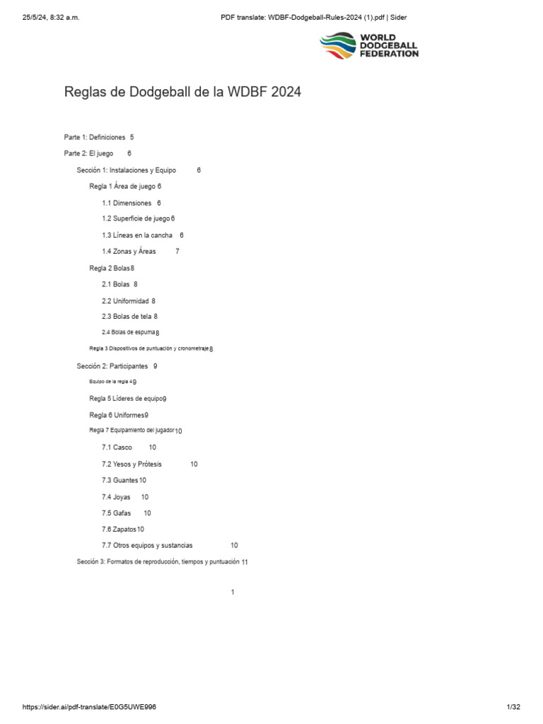 WDBF-Dodgeball-Rules-2024 Español | PDF | Pelota | Deportes