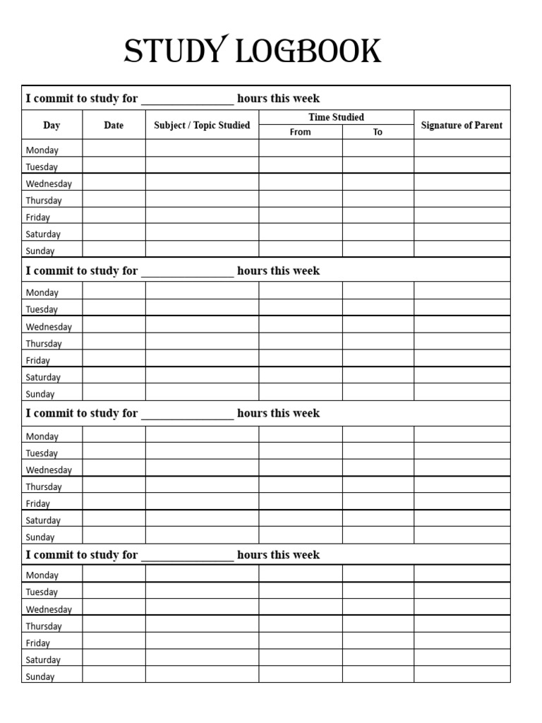Weekly Study Commitment Log | PDF