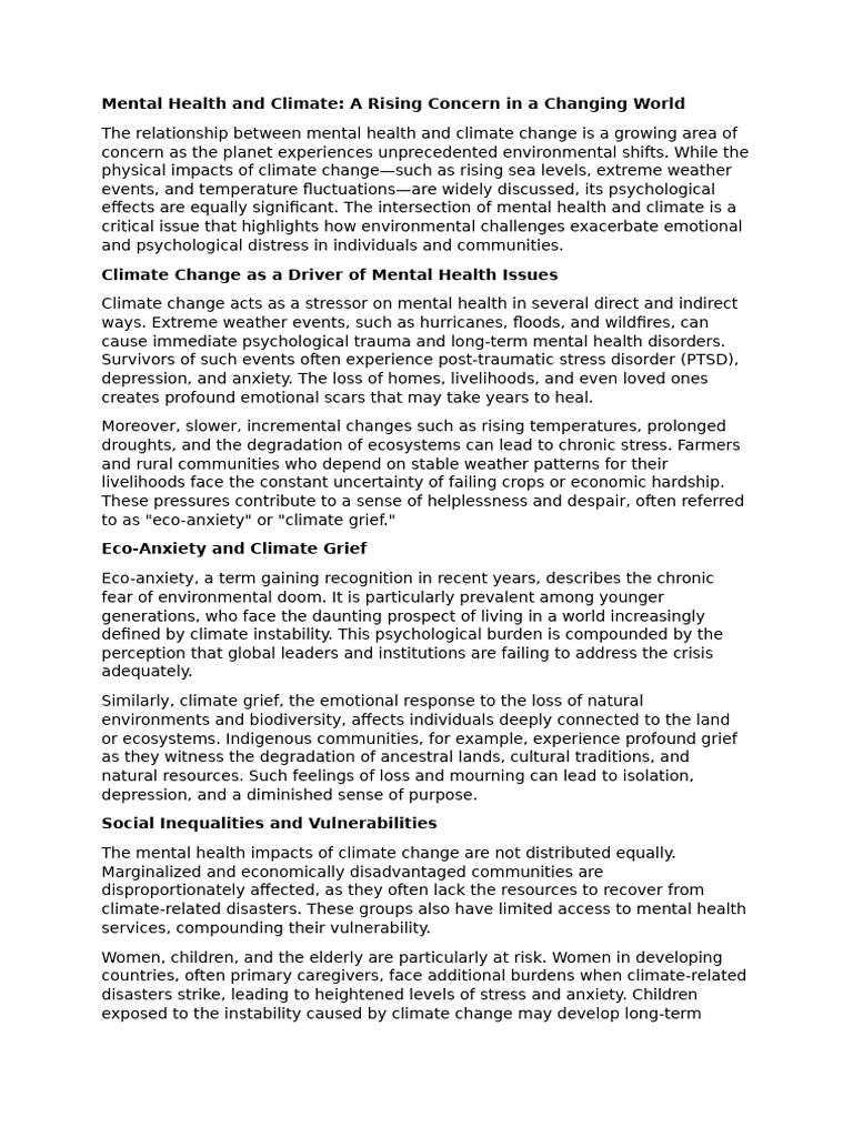 Climate and Mental Issues | PDF | Mental Health | Natural Environment