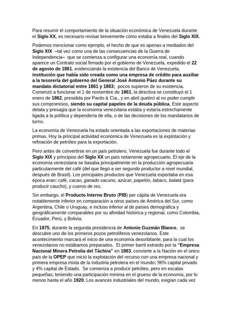 Evolución Económica de Venezuela Siglo XX | PDF | Venezuela | Economias