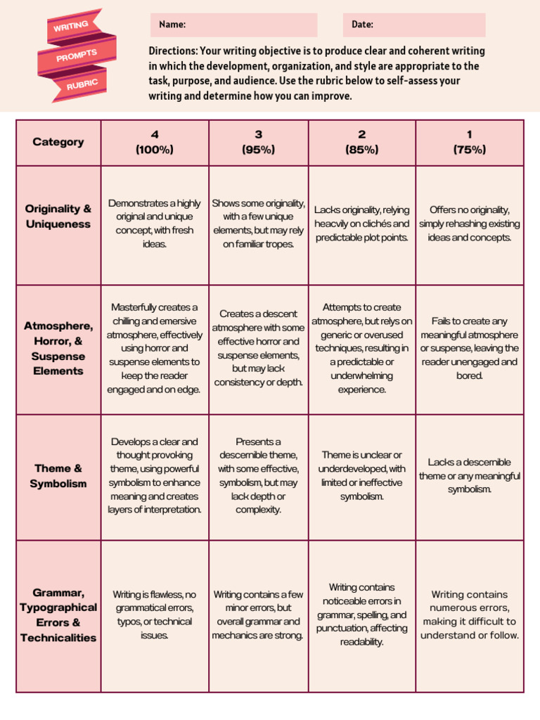 Writing Rubric Worksheet in Pink Grid Style - 20241101 - 113336 - 0000 ...