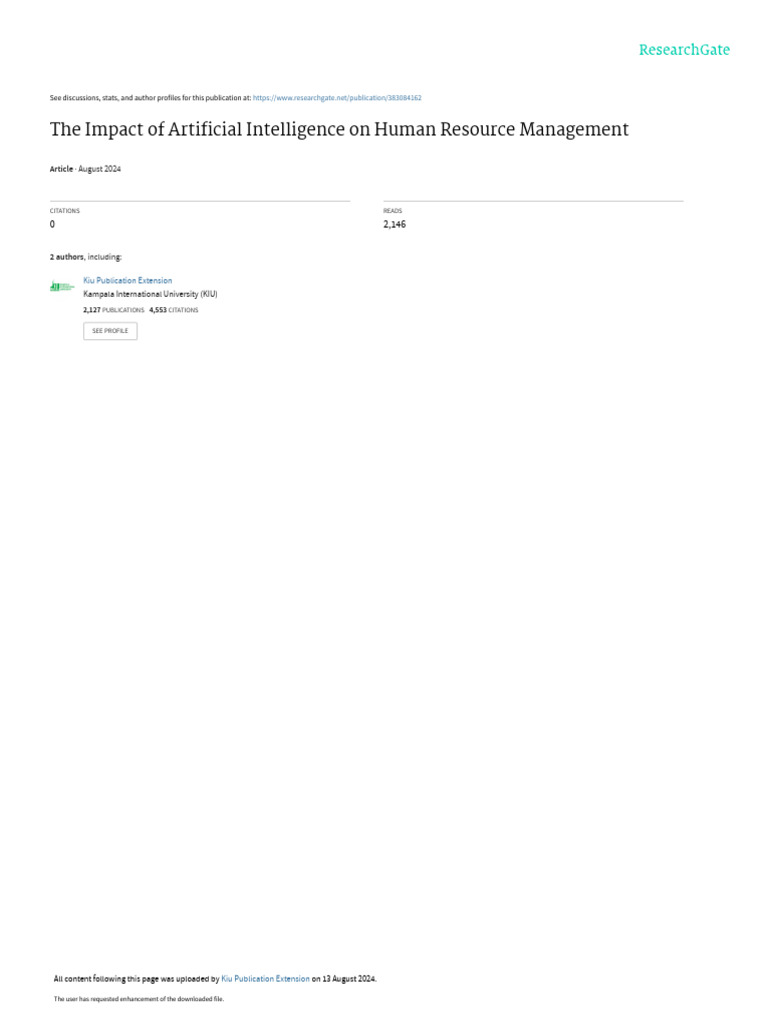 The Impactof Artificial Intelligenceon Human Resource Management Pdf