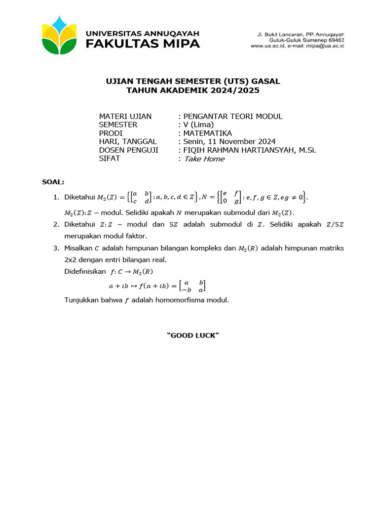 UTS Pengantar Teori Modul Matematika | PDF