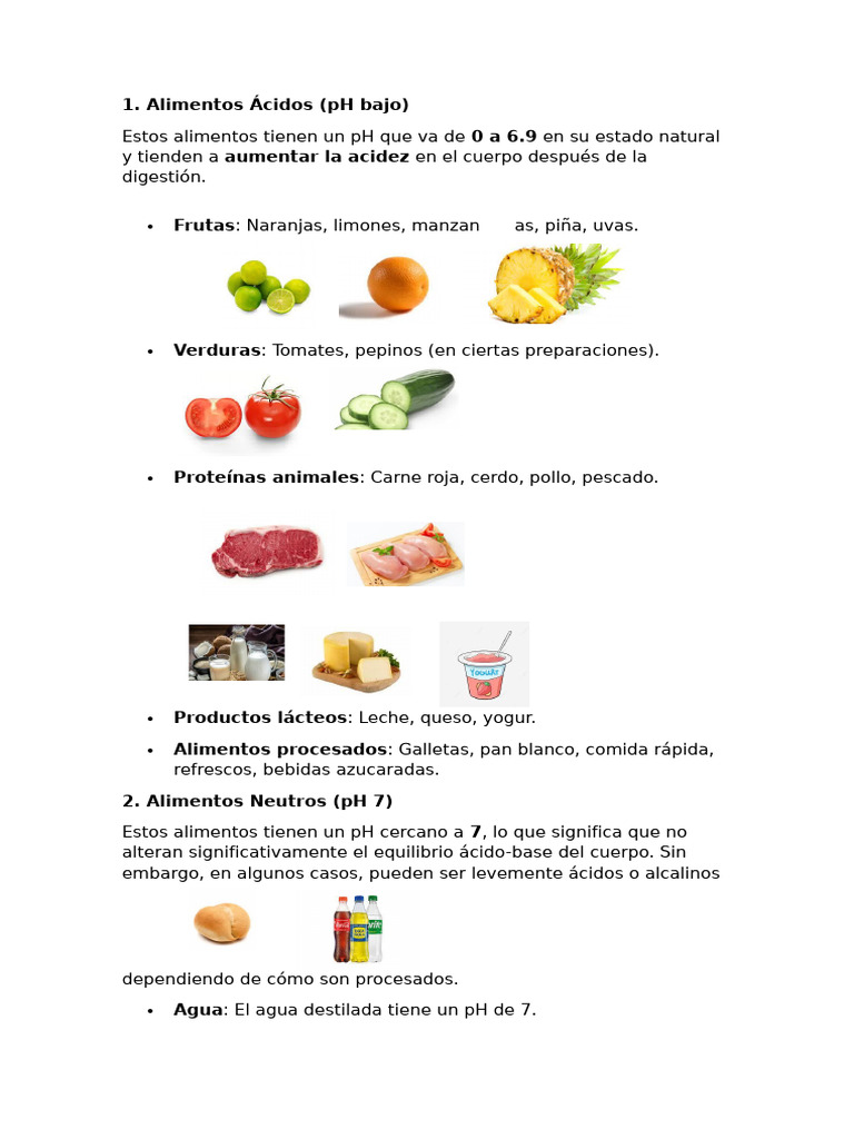 Alimentos Ácidos, Neutros y Alcalinos | PDF | Cocina, comidas y vino