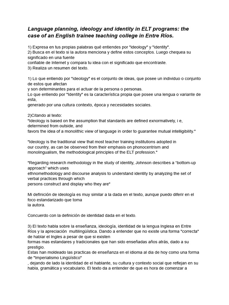 Language Planning, Ideology and Identity in ELT Programs | PDF | Artes ...
