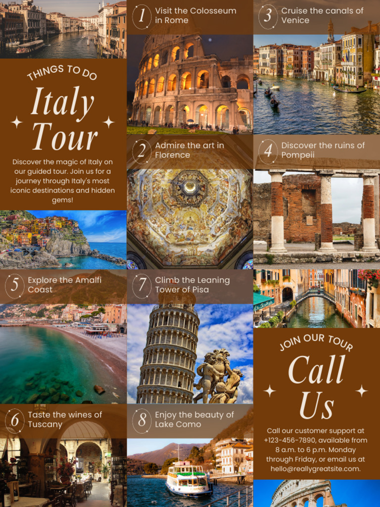 Brown Minimalist Italy Tour Trifold Brochure | PDF