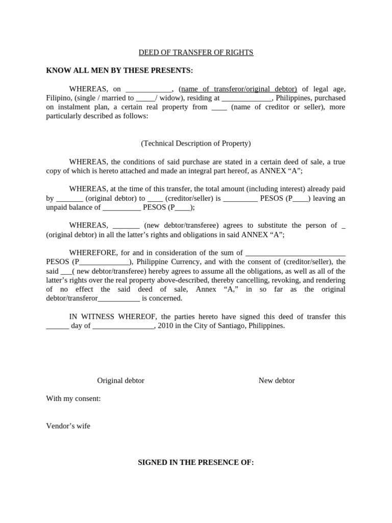 Deed Of Transfer Of Rights Pdf