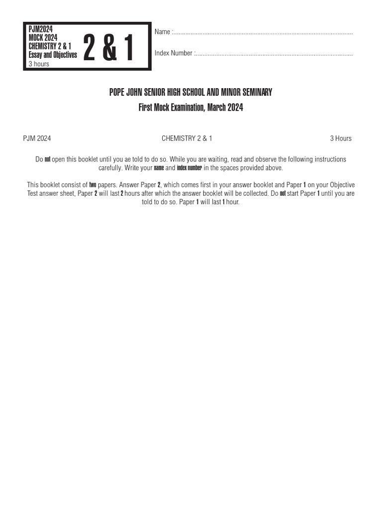 Chemistry Mock 2024 Pdf Chemical Reactions Reaction Rate