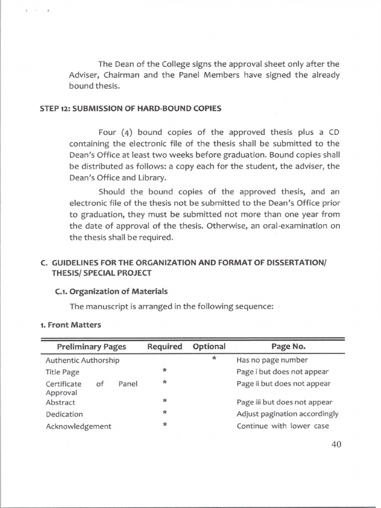 Guidelines For The Organization and Format of DissertationThesisSpecial ...
