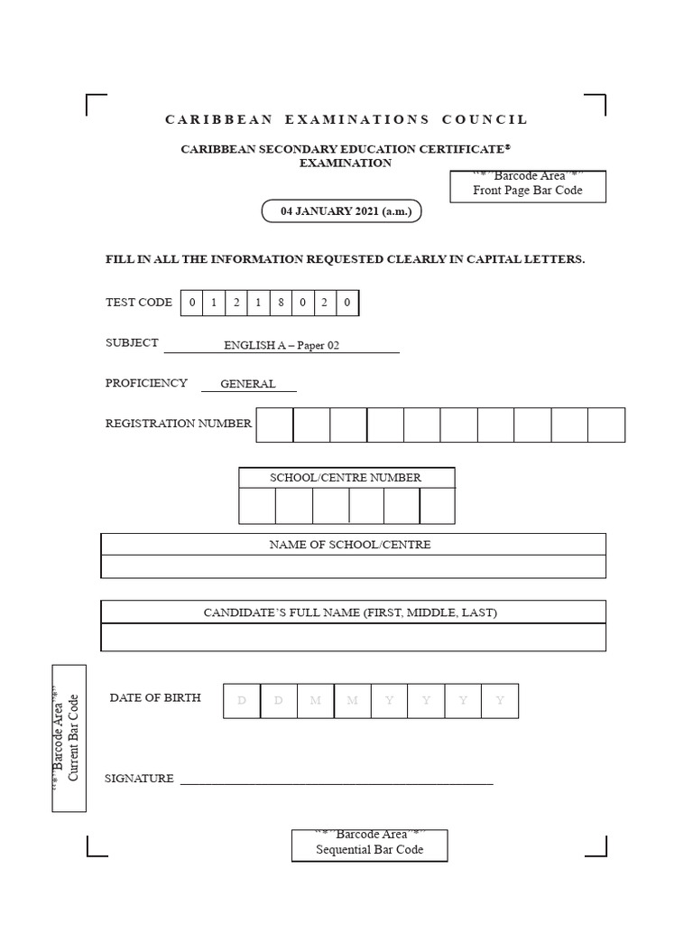 CSEC English A Paper 02 Instructions | PDF | Cooking Oil | Coconut Oil