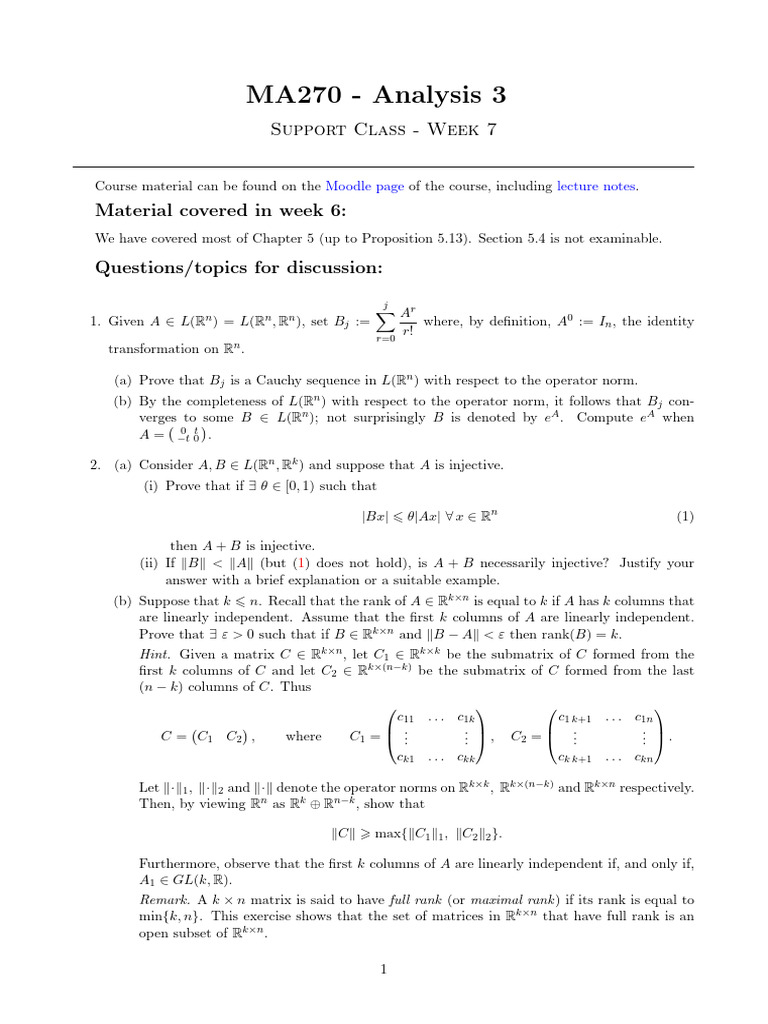 Support Classes - Week 7 - For Students | PDF | Matrix (Mathematics ...
