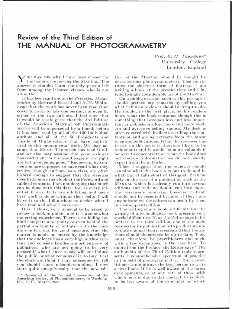 Review of the Manual of Photogrammetry | PDF | Science | Mathematics
