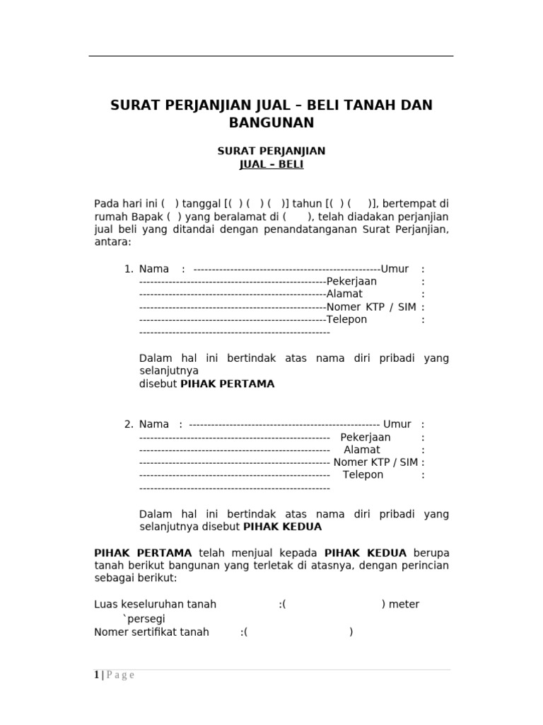 Contoh-Surat-Perjanjian-Jual-Beli-Tanah-Dan-Bangunan Baru | PDF | Hukum