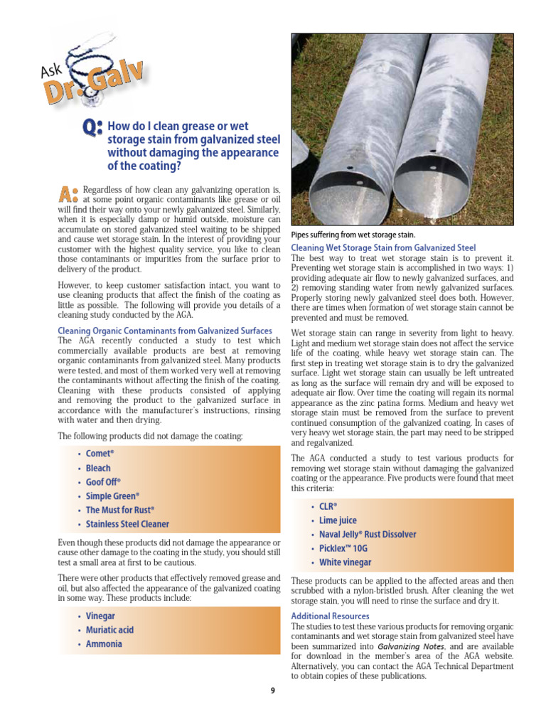 Removing Wet Storage Stain (Dr. Galv Jan-Feb 2010) | PDF ...