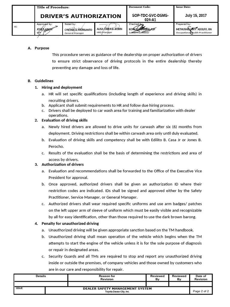 Driver Authorization Procedure Guide | PDF