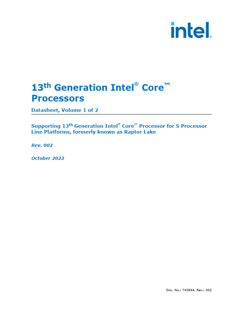 13 Generation Intel Core Processors: Rev. 002 October 2022 | PDF ...