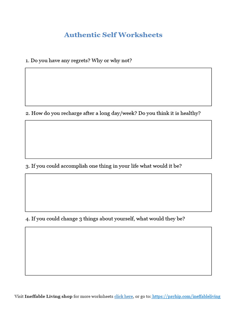 Authentic Self Worksheets PDF
