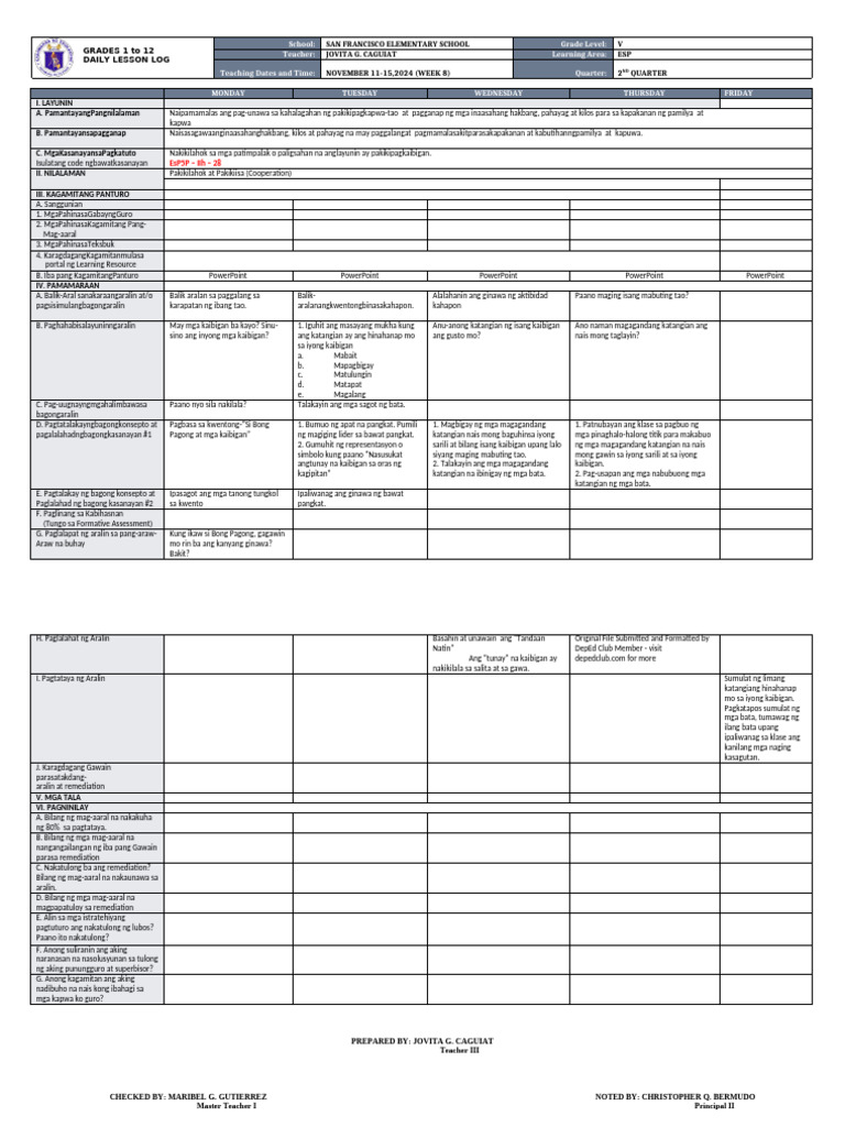 DLL - Esp 5 - Q2 - W8 | PDF