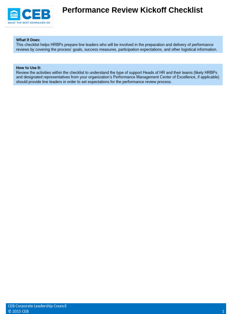 2.3 Performance Review Kickoff Checklist | PDF | Employee Retention ...
