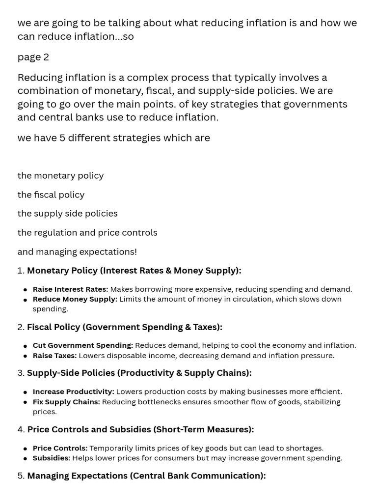 The monetary policy the fiscal policy the supply side policies the