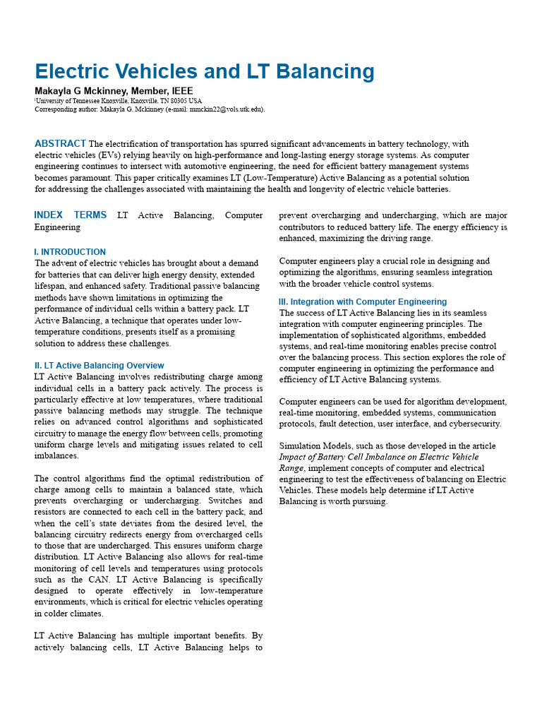 Electric Vehicles and LT Balancing | PDF | Computer Engineering ...