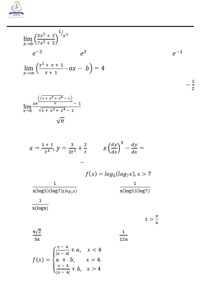 Mcq 1 limits continuity and differentiability 21 03 24 pdf