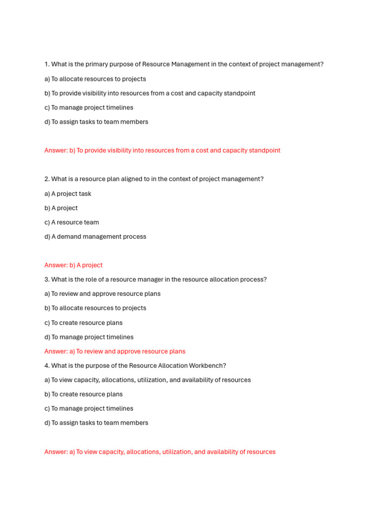 Resource Management Questions | PDF | Project Management | Resource