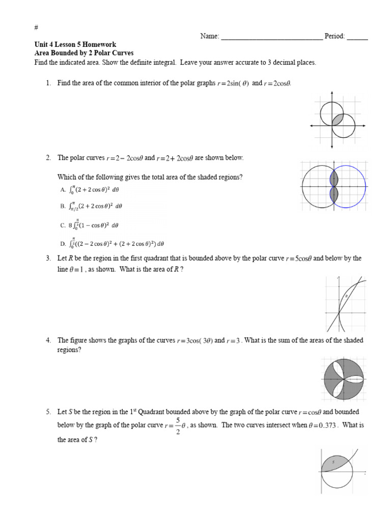 Area Between 2 Polar Curves (Lesson+5+Homework) | PDF | Science ...