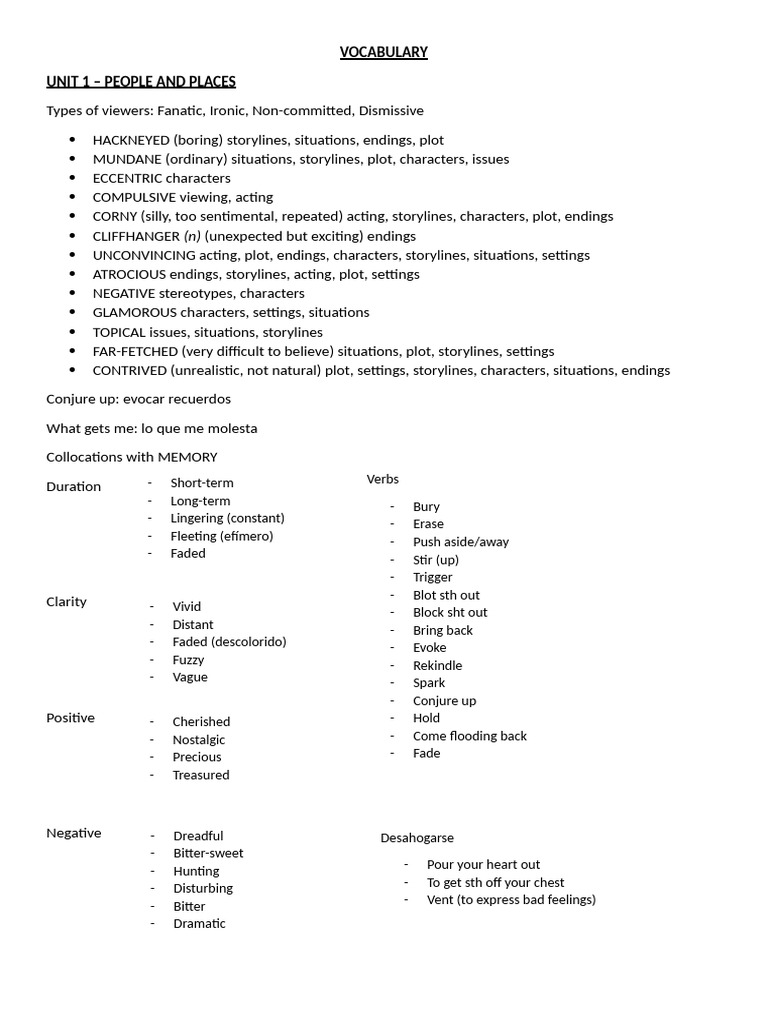 Vocabulary Summary Lengua 4 | PDF | Climate Change