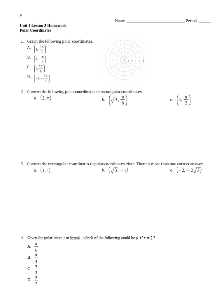 Polar Coordinates (Lesson+3+Homework) | PDF | Science & Mathematics