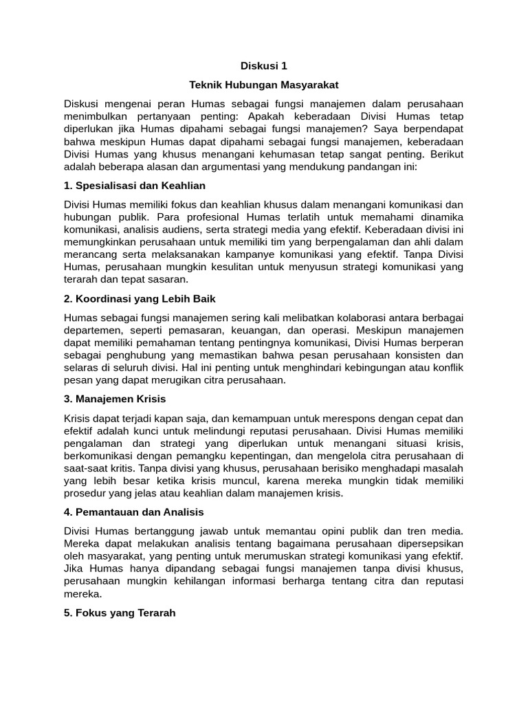 Pentingnya Divisi Humas dalam Manajemen | PDF