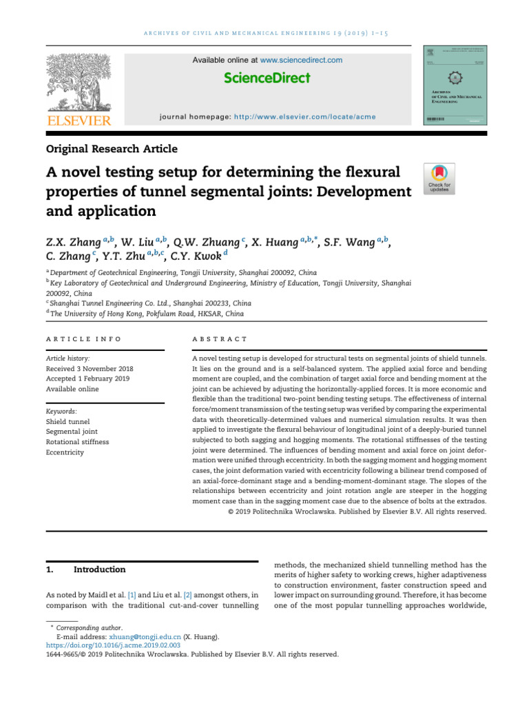 A Novel Testing Setup For Determining The Flexural Properties of Tunnel ...