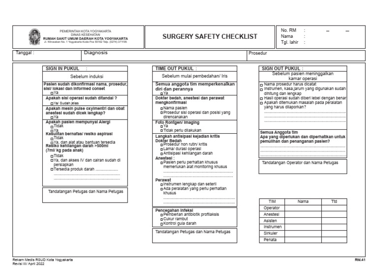 41 - SURGERY SAFETY CHECKLIST - Edited SU SI | PDF