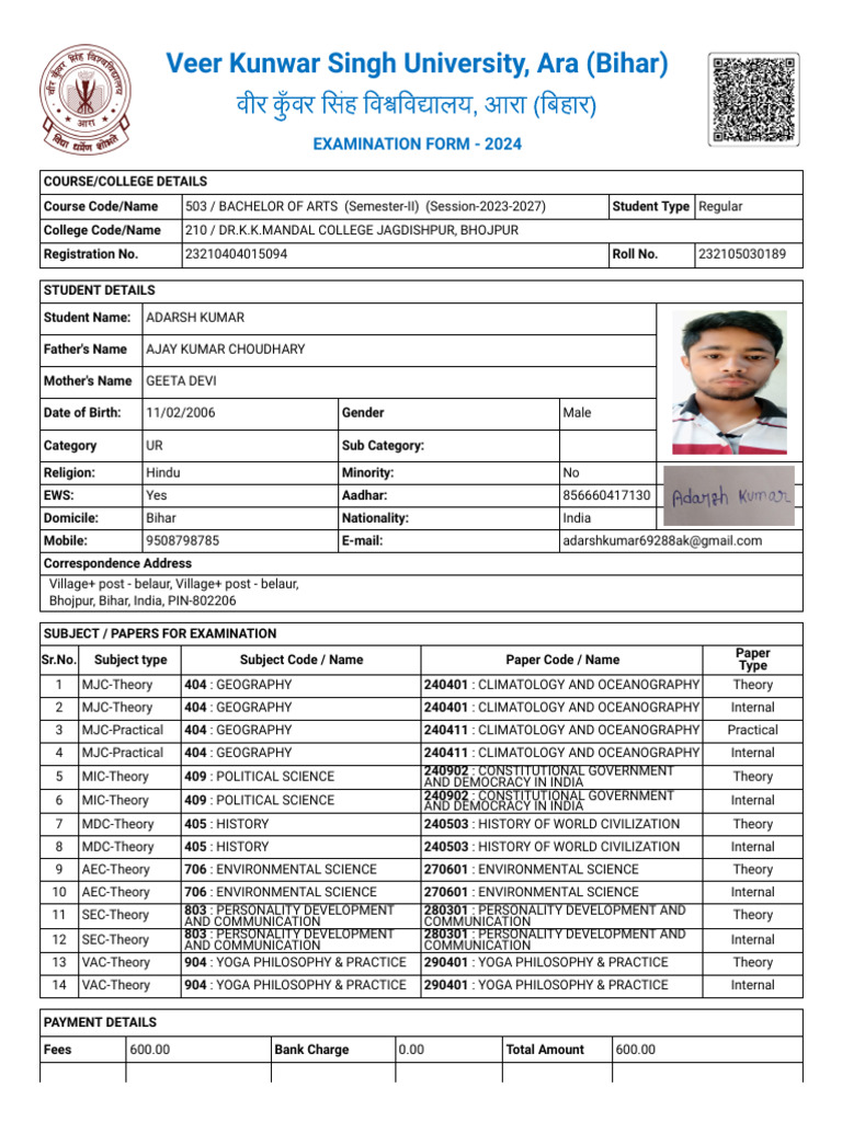 BA Part 2 Exam Form 2024 Details | PDF