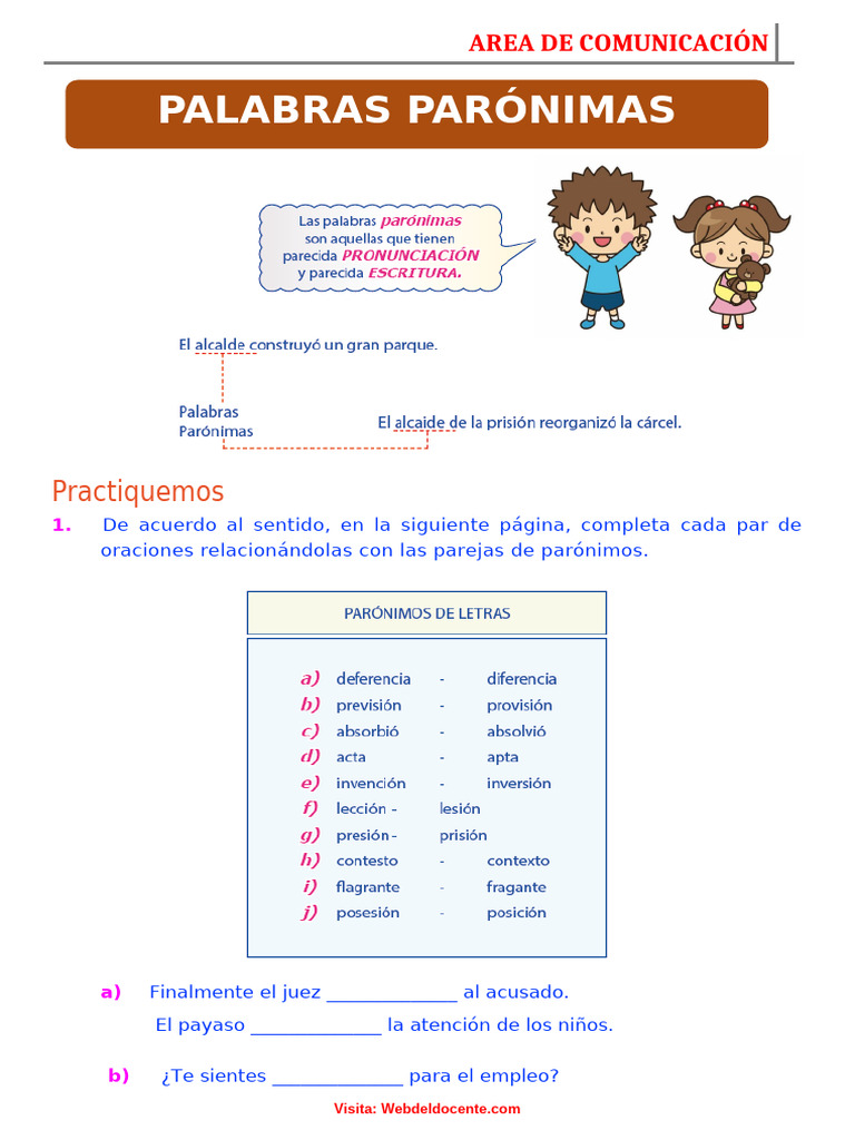 Ejercicios de Palabras Parónimas | PDF
