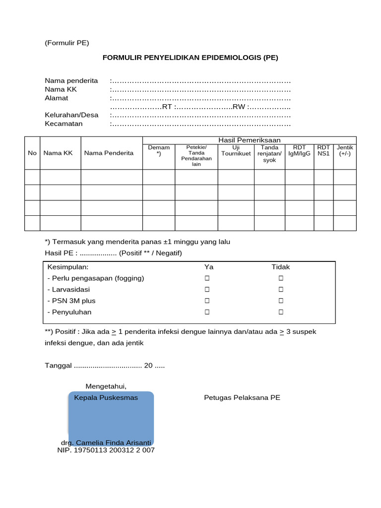 Formulir Penyelidikan Epidemiologi DBD | PDF