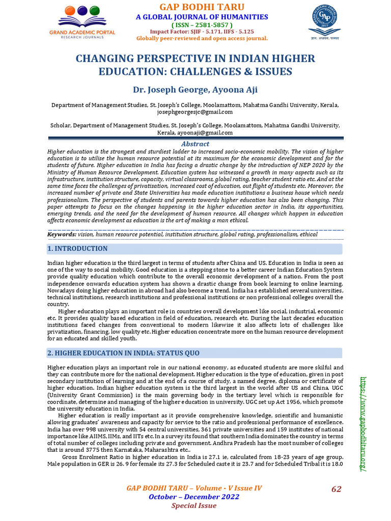 (62-66) Changing Perspective in Indian Higher Education Challenges ...