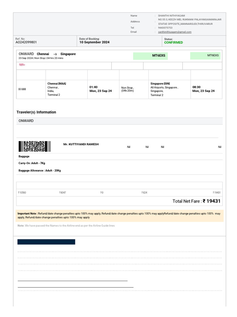 Kuttiyandi Ramesh Ticket 01 | PDF | Transport | Aviation
